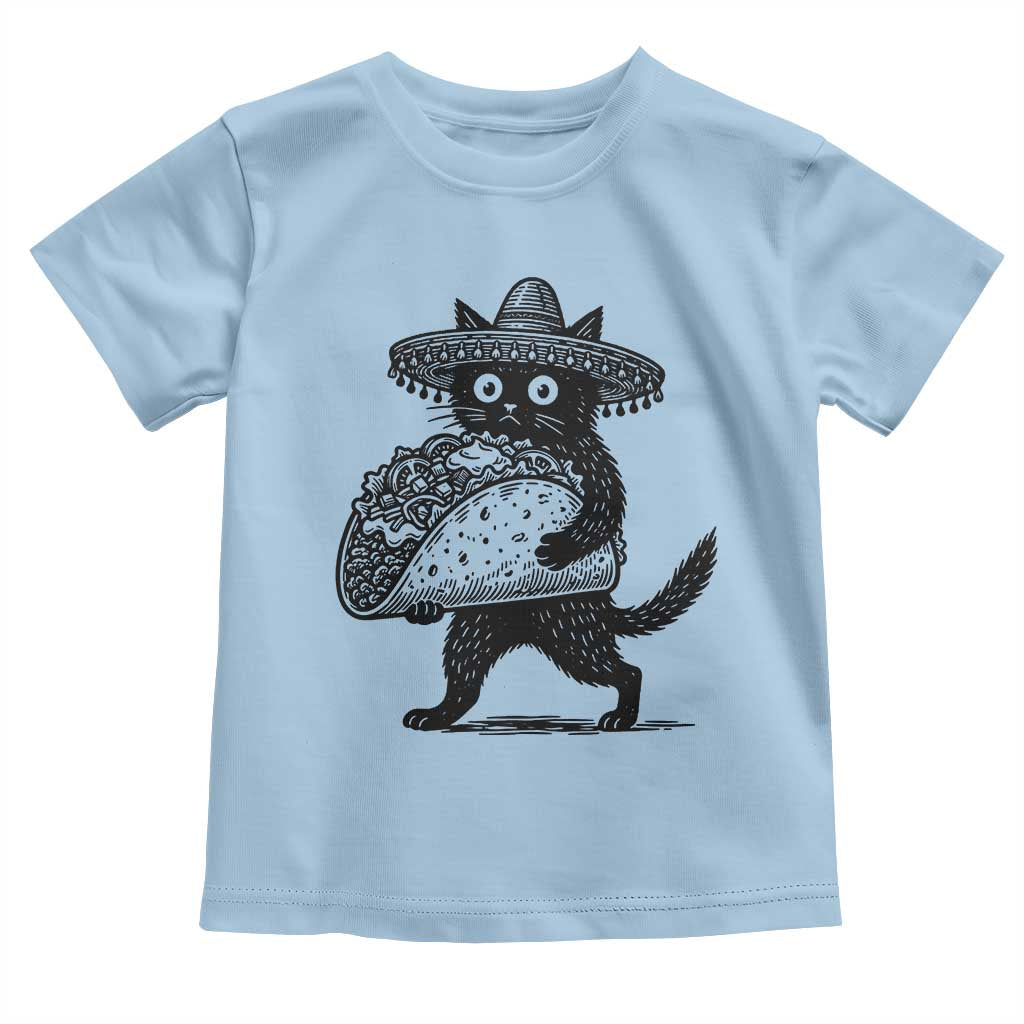 Funny Cinco De Mayo Black Cat With Taco Toddler T Shirt Mexican Food Gift TS12 Light Blue Print Your Wear