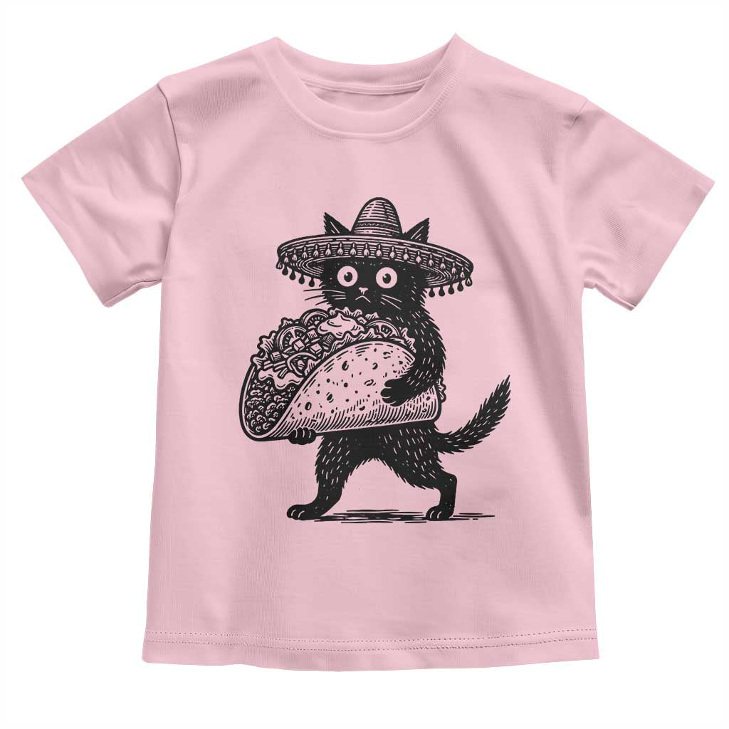 Funny Cinco De Mayo Black Cat With Taco Toddler T Shirt Mexican Food Gift TS12 Light Pink Print Your Wear