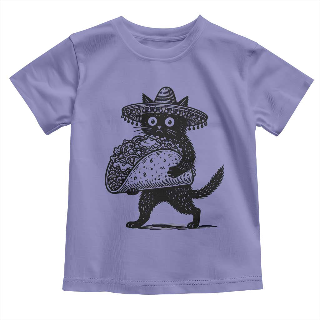 Funny Cinco De Mayo Black Cat With Taco Toddler T Shirt Mexican Food Gift TS12 Violet Print Your Wear