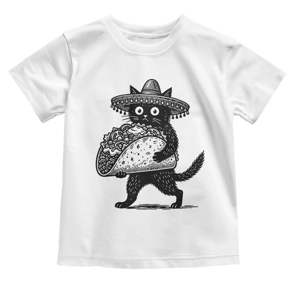 Funny Cinco De Mayo Black Cat With Taco Toddler T Shirt Mexican Food Gift TS12 White Print Your Wear