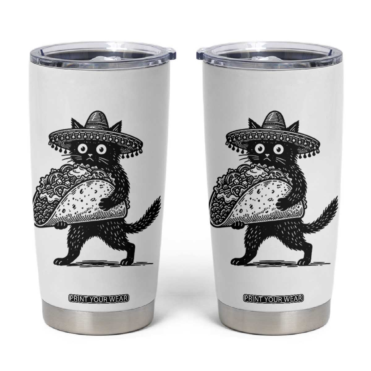 Funny Cinco De Mayo Black Cat With Taco Tumbler Cup Mexican Food Gift TS12 White Print Your Wear