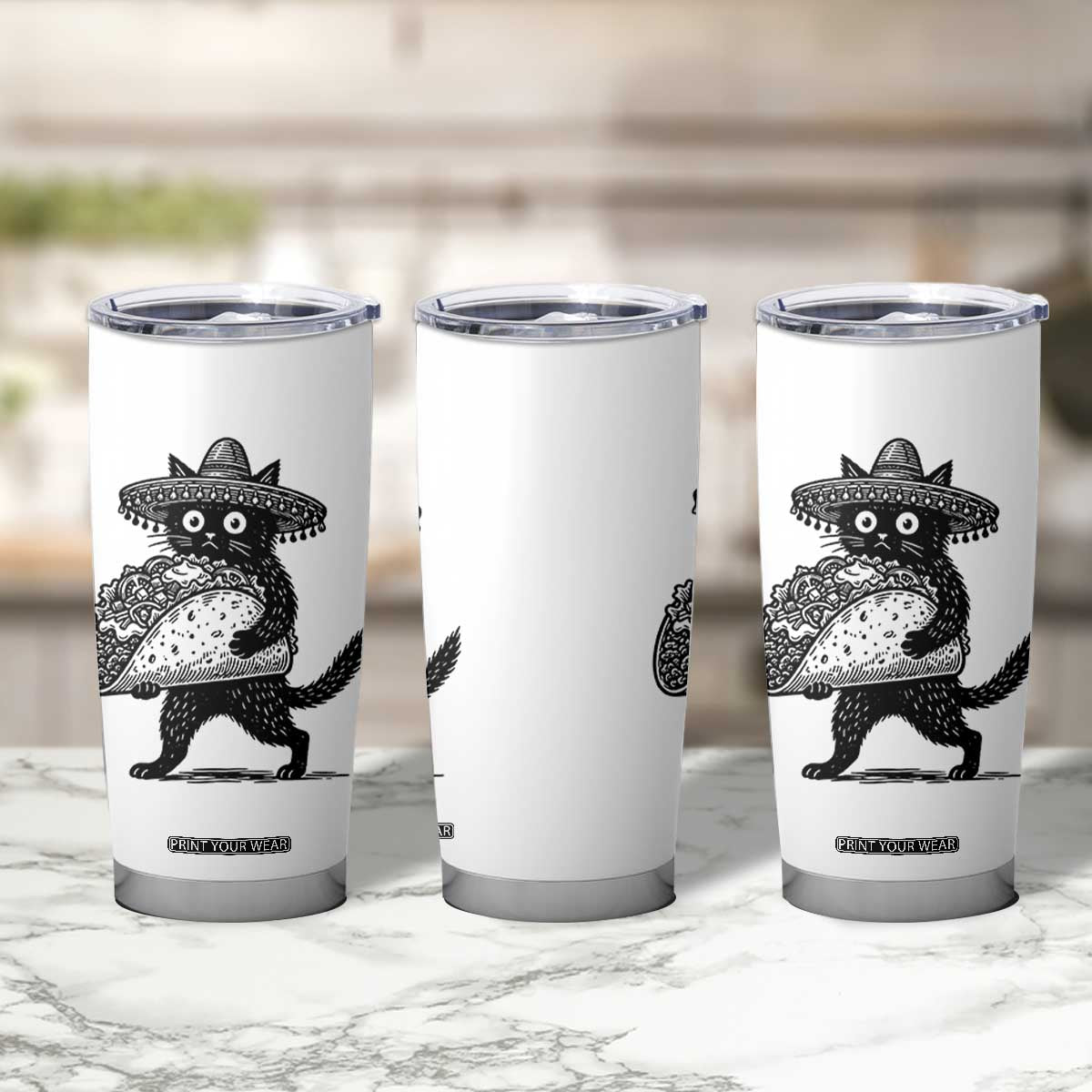 Funny Cinco De Mayo Black Cat With Taco Tumbler Cup Mexican Food Gift TS12 Print Your Wear