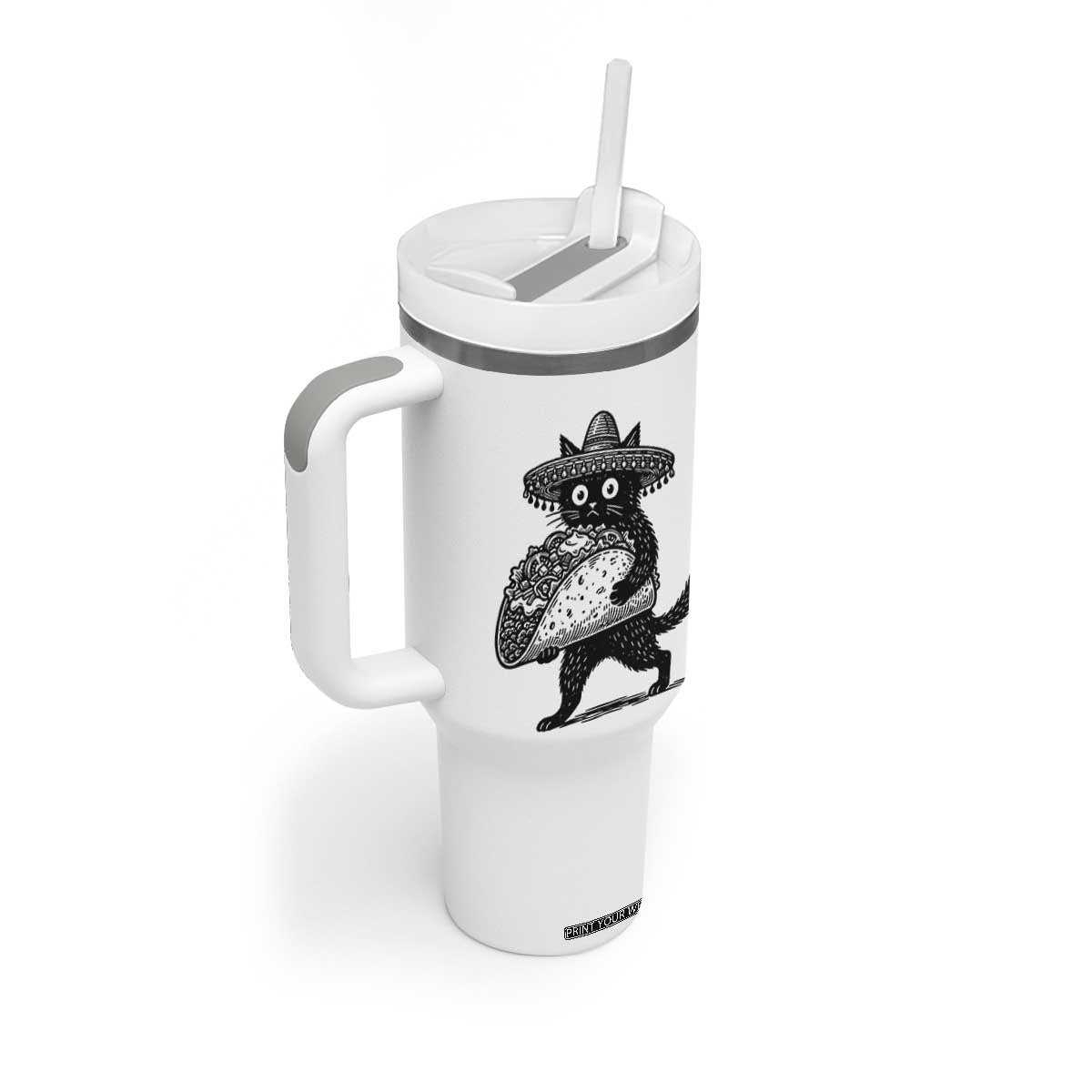Funny Cinco De Mayo Black Cat With Taco Tumbler With Handle Mexican Food Gift TS12 Print Your Wear
