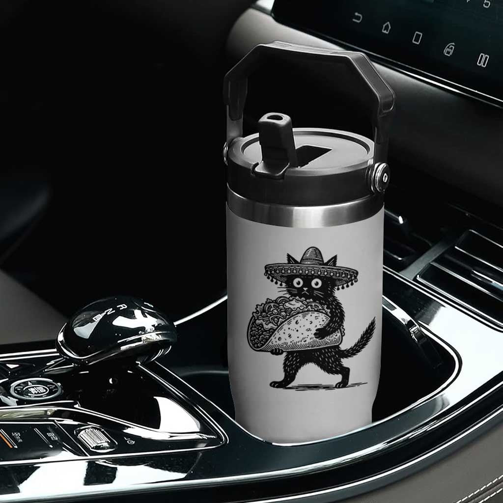Funny Cinco De Mayo Black Cat With Taco Flip Straw Tumbler Mexican Food Gift TS12 Print Your Wear