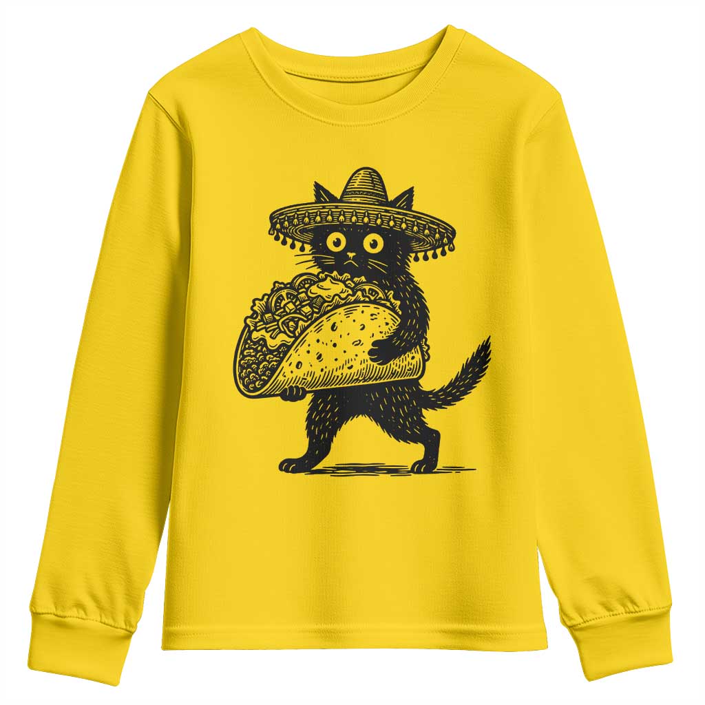 Funny Cinco De Mayo Black Cat With Taco Youth Sweatshirt Mexican Food Gift TS12 Daisy Print Your Wear