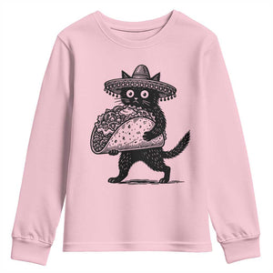 Funny Cinco De Mayo Black Cat With Taco Youth Sweatshirt Mexican Food Gift TS12 Light Pink Print Your Wear