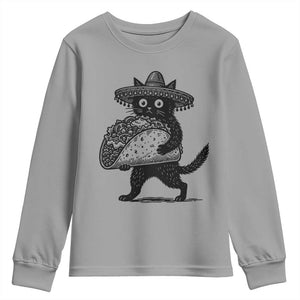 Funny Cinco De Mayo Black Cat With Taco Youth Sweatshirt Mexican Food Gift TS12 Sport Gray Print Your Wear
