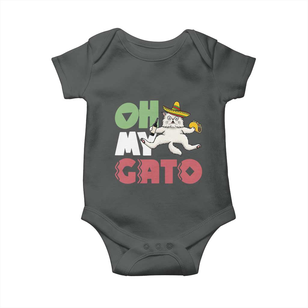 Funny Cinco De Mayo Drunk Cat Baby Onesie Oh My Gato TS12 Dark Heather Print Your Wear