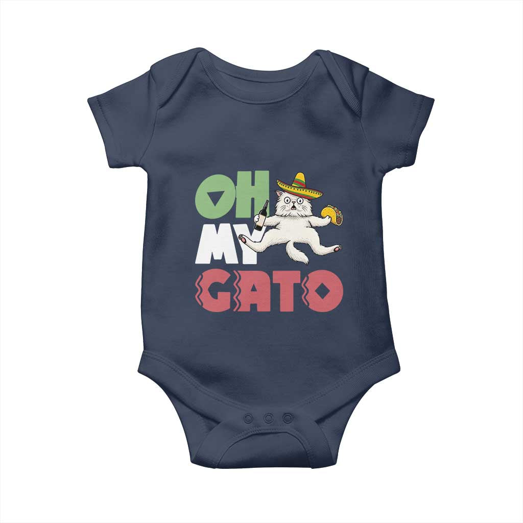 Funny Cinco De Mayo Drunk Cat Baby Onesie Oh My Gato TS12 Navy Print Your Wear