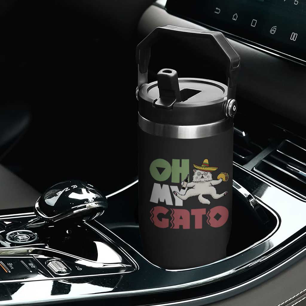 Funny Cinco De Mayo Drunk Cat Flip Straw Tumbler Oh My Gato TS12 Print Your Wear