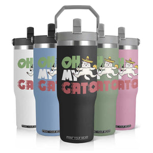 Funny Cinco De Mayo Drunk Cat Flip Straw Tumbler Oh My Gato TS12 Print Your Wear