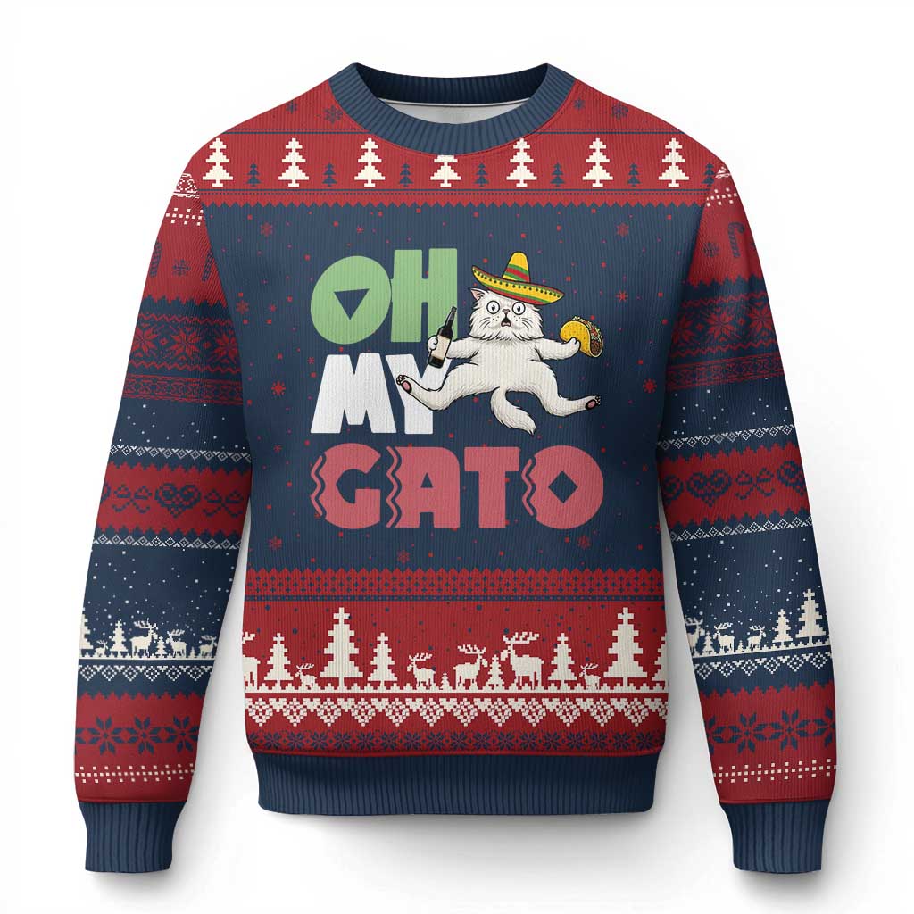Funny Cinco De Mayo Drunk Cat Ugly Christmas Sweater Oh My Gato TS12 Navy Red Print Your Wear