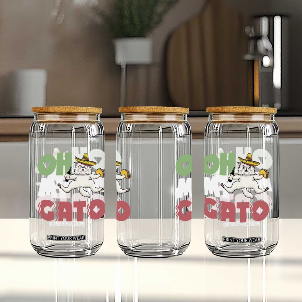 Funny Cinco De Mayo Drunk Cat Glass Can Oh My Gato TS12 Print Your Wear