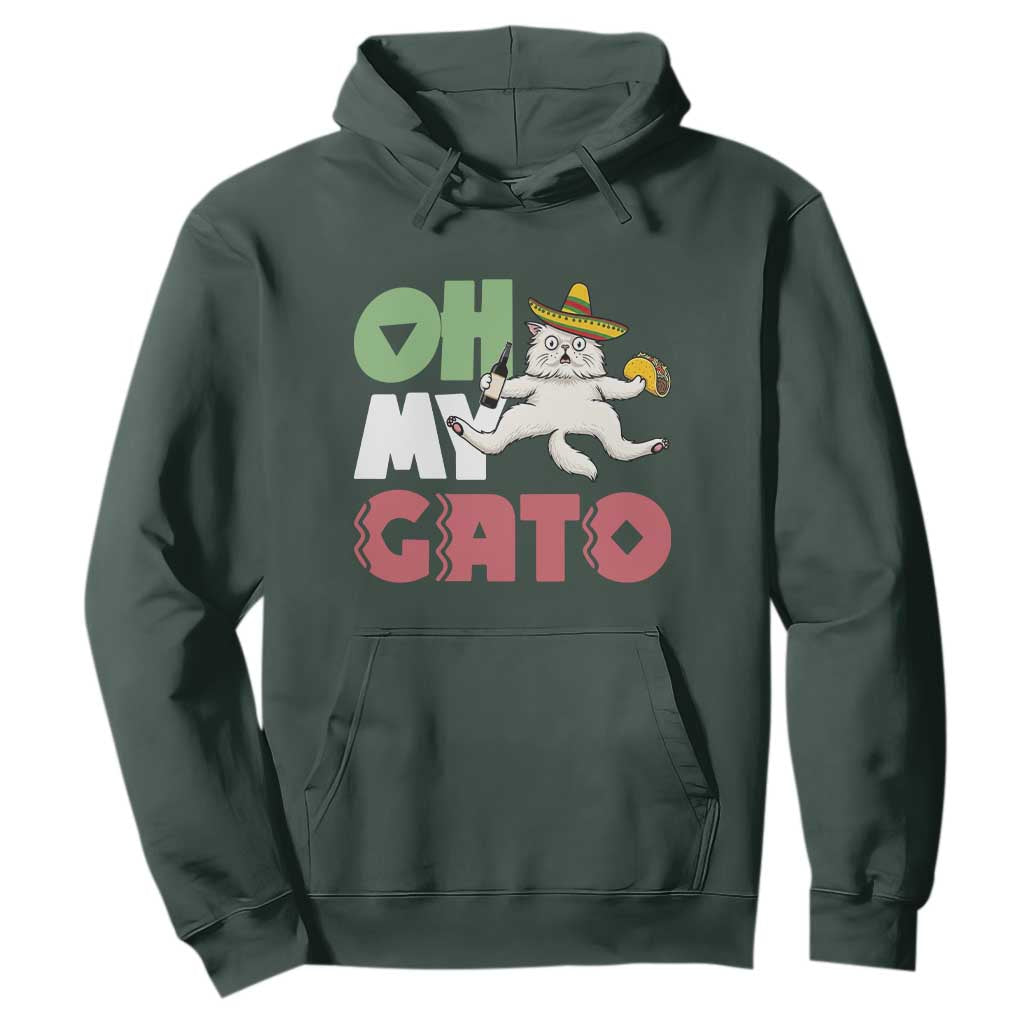 Funny Cinco De Mayo Drunk Cat Hoodie Oh My Gato TS12 Dark Forest Green Print Your Wear
