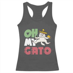 Funny Cinco De Mayo Drunk Cat Racerback Tank Top Oh My Gato TS12 Dark Heather Print Your Wear