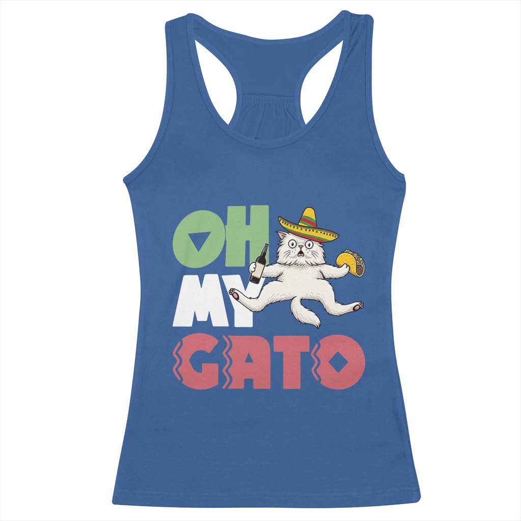 Funny Cinco De Mayo Drunk Cat Racerback Tank Top Oh My Gato TS12 Royal Blue Print Your Wear