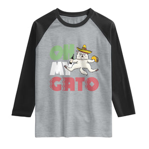 Funny Cinco De Mayo Drunk Cat Raglan Shirt Oh My Gato TS12 Heather Gray Black Print Your Wear