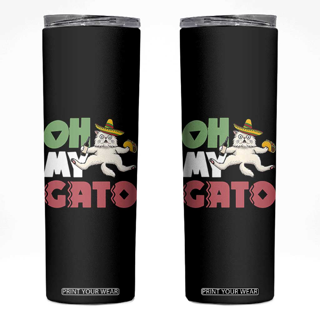 Funny Cinco De Mayo Drunk Cat Skinny Tumbler Oh My Gato TS12 Black Print Your Wear