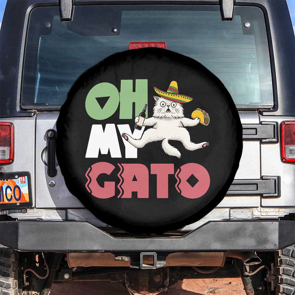 Funny Cinco De Mayo Drunk Cat Spare Tire Cover Oh My Gato TS12 No hole Black Print Your Wear