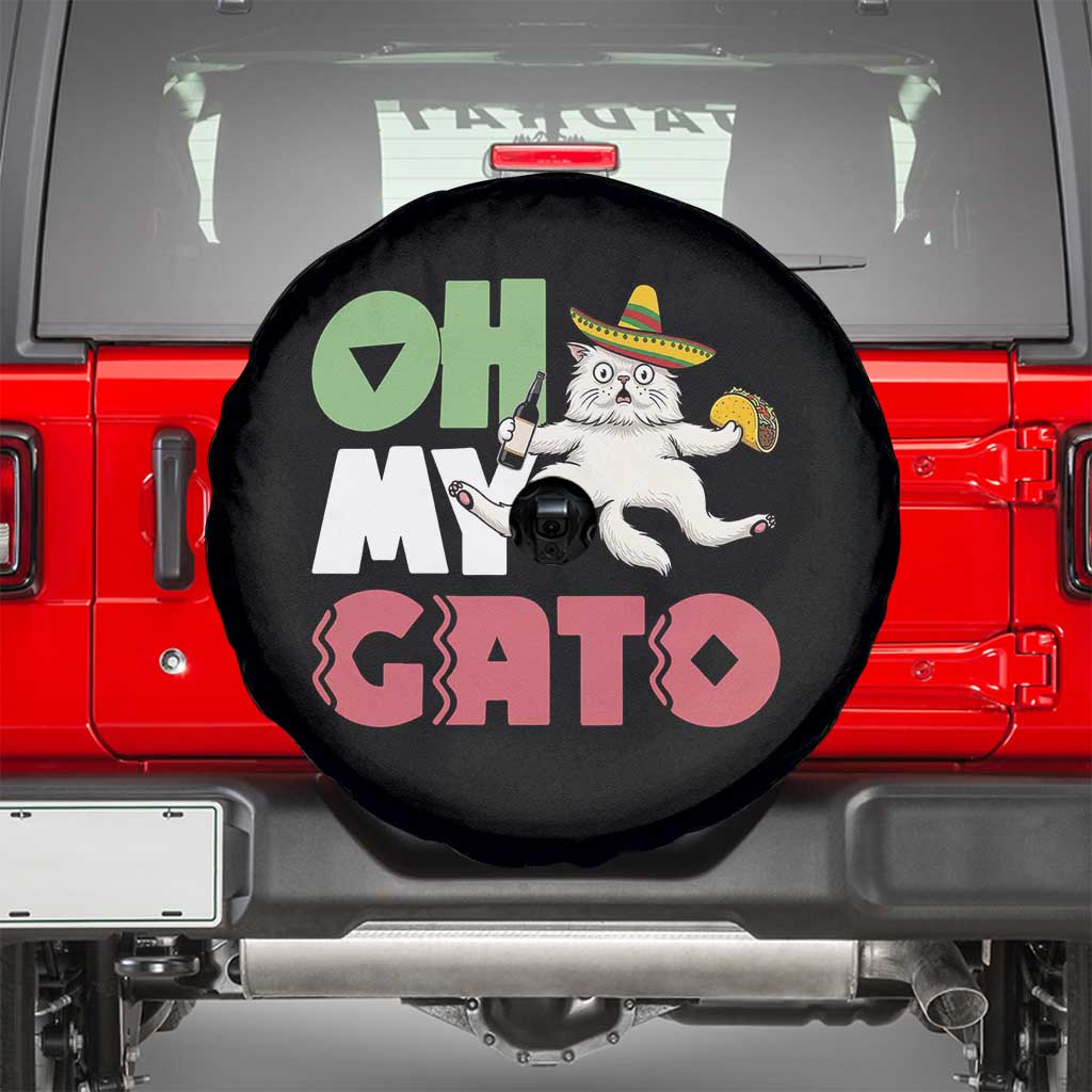 Funny Cinco De Mayo Drunk Cat Spare Tire Cover Oh My Gato TS12 Black Print Your Wear