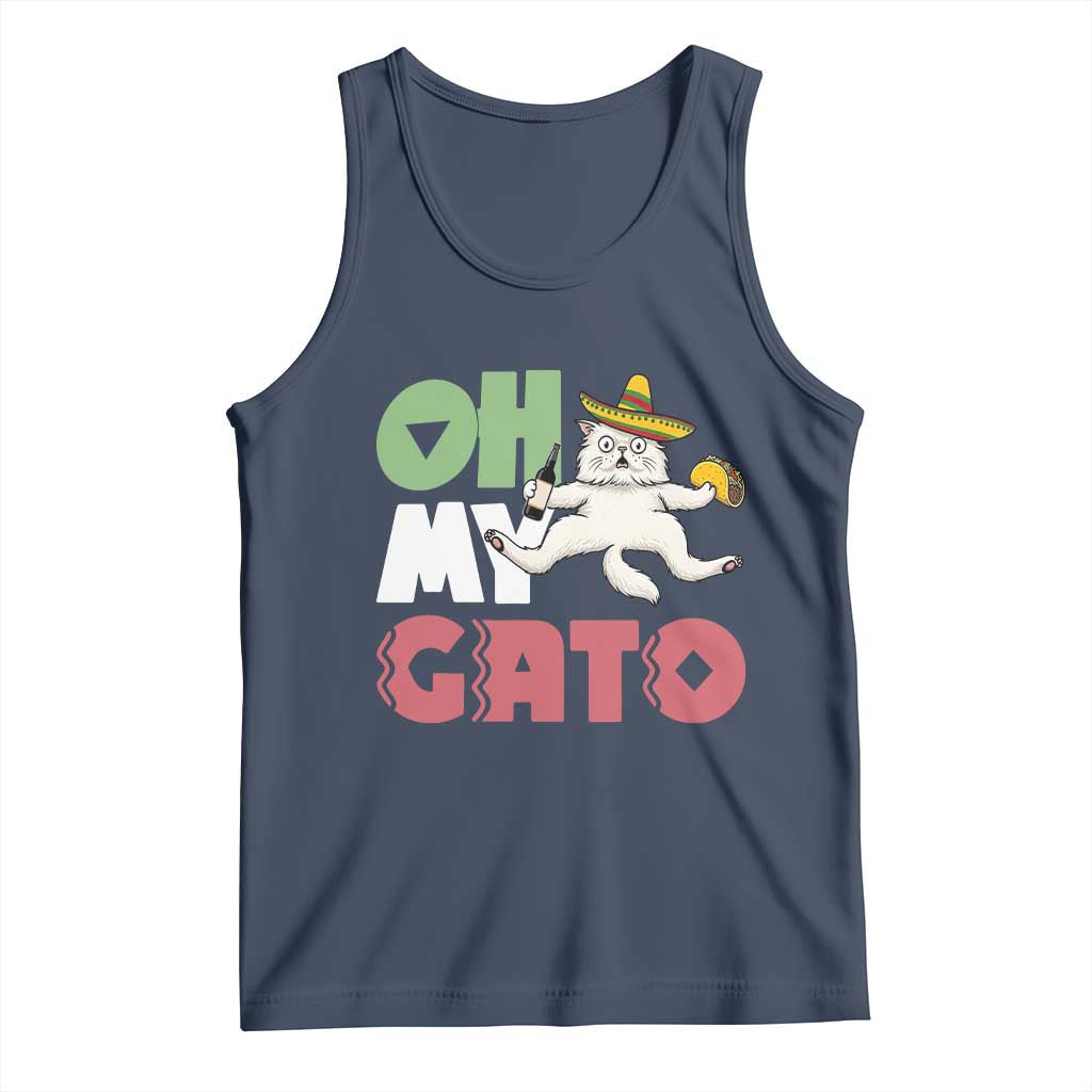 Funny Cinco De Mayo Drunk Cat Tank Top Oh My Gato TS12 Navy Print Your Wear