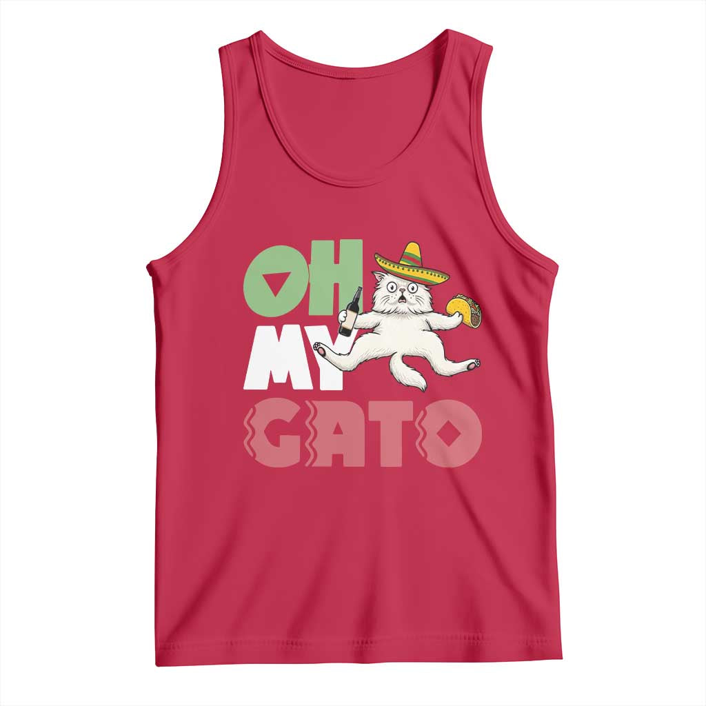 Funny Cinco De Mayo Drunk Cat Tank Top Oh My Gato TS12 Red Print Your Wear