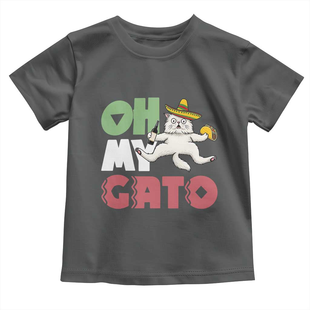 Funny Cinco De Mayo Drunk Cat Toddler T Shirt Oh My Gato TS12 Dark Heather Print Your Wear