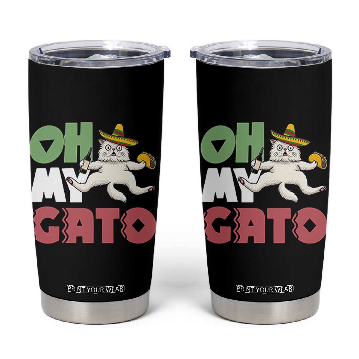 Funny Cinco De Mayo Drunk Cat Tumbler Cup Oh My Gato TS12 Black Print Your Wear