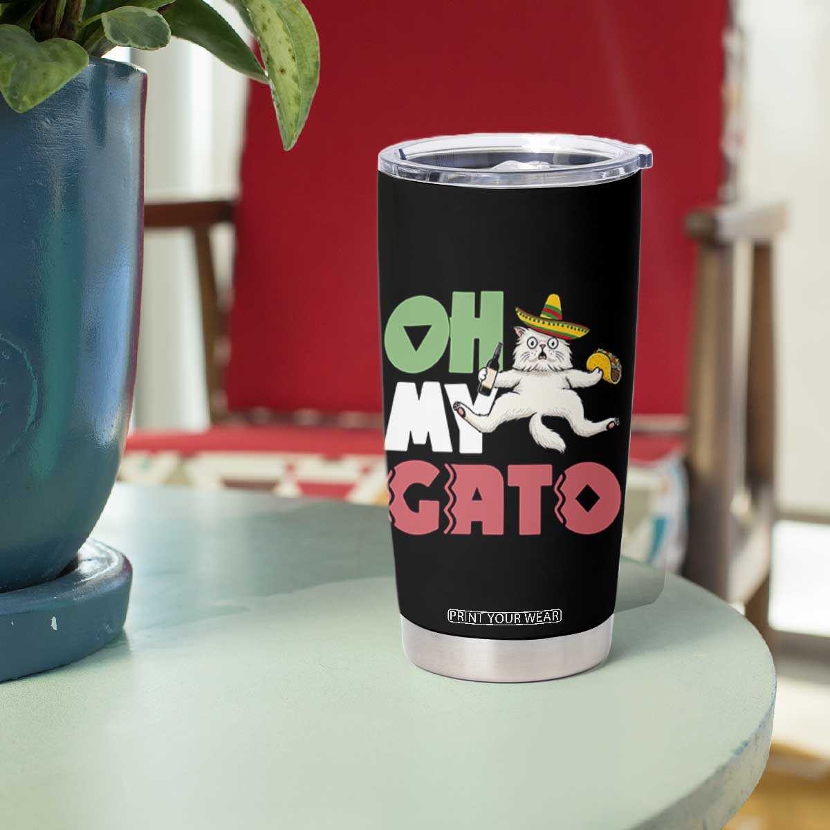 Funny Cinco De Mayo Drunk Cat Tumbler Cup Oh My Gato TS12 Print Your Wear