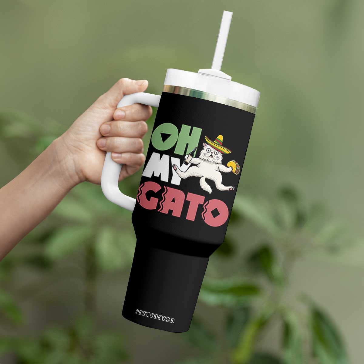 Funny Cinco De Mayo Drunk Cat Tumbler With Handle Oh My Gato TS12 Print Your Wear