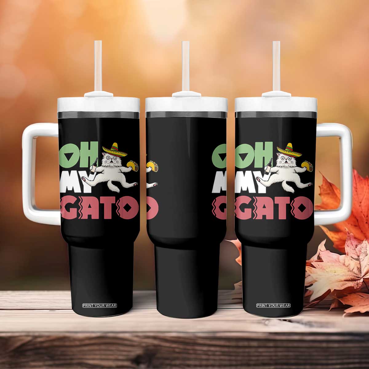 Funny Cinco De Mayo Drunk Cat Tumbler With Handle Oh My Gato TS12 Print Your Wear