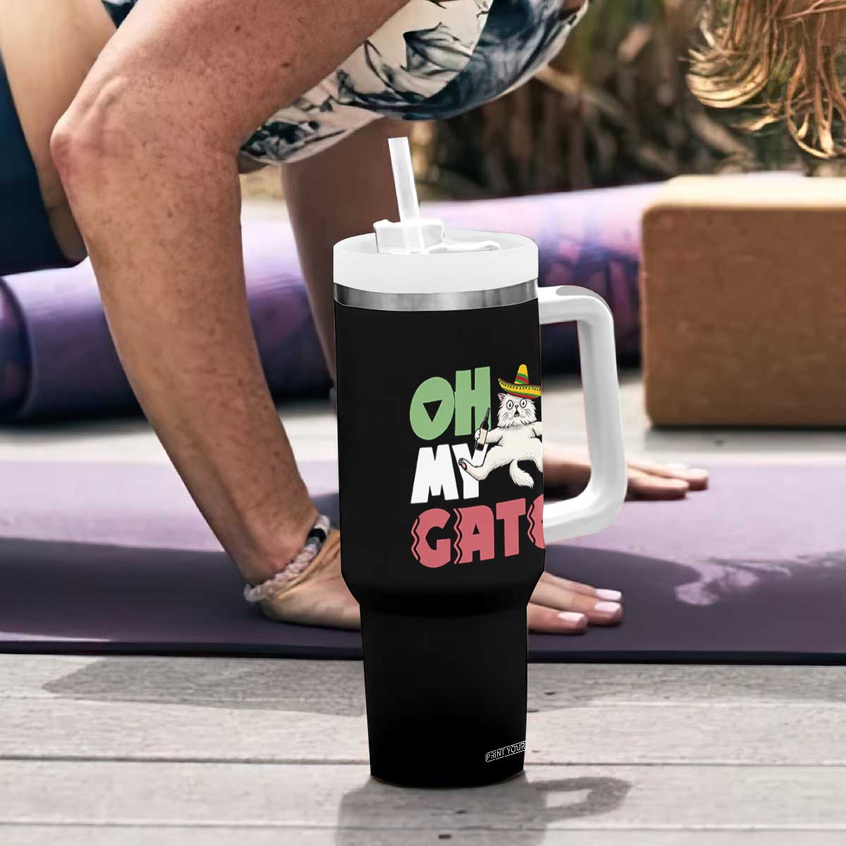 Funny Cinco De Mayo Drunk Cat Tumbler With Handle Oh My Gato TS12 Print Your Wear