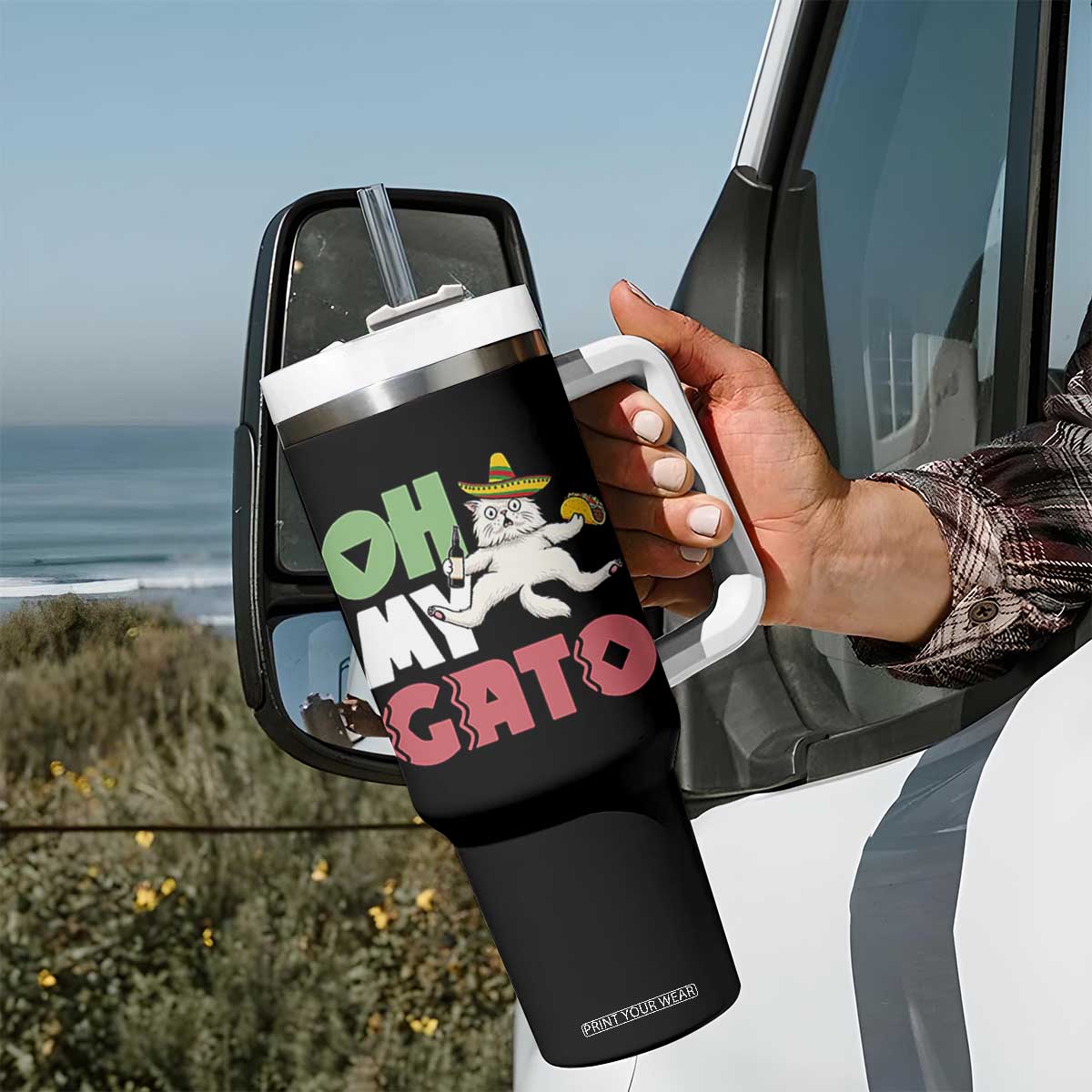 Funny Cinco De Mayo Drunk Cat Tumbler With Handle Oh My Gato TS12 Print Your Wear
