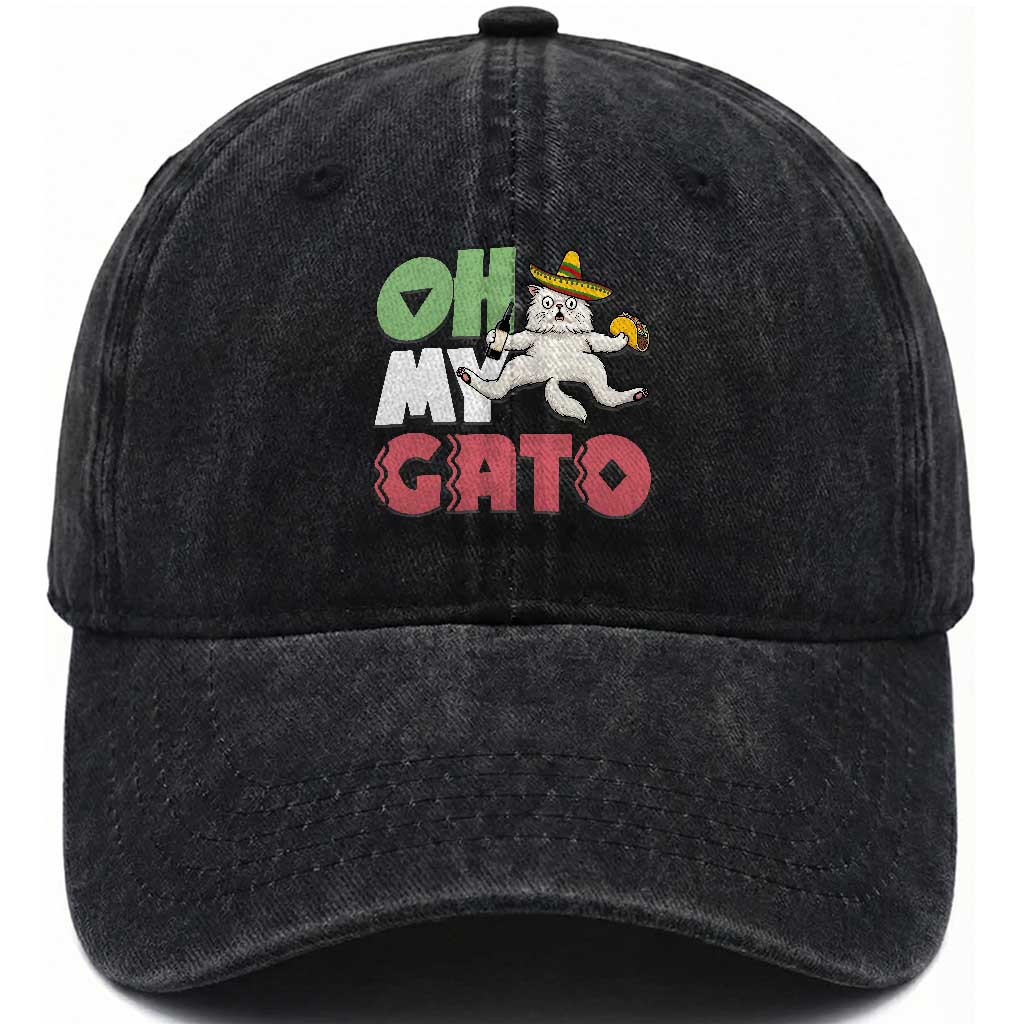Funny Cinco De Mayo Drunk Cat Washed Cotton Baseball Cap Oh My Gato TS12 Print Your Wear