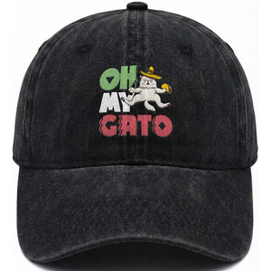 Funny Cinco De Mayo Drunk Cat Washed Cotton Baseball Cap Oh My Gato TS12 Print Your Wear