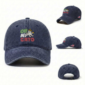 Funny Cinco De Mayo Drunk Cat Washed Cotton Baseball Cap Oh My Gato TS12 Washed Cap Universal Fit Navy Print Your Wear