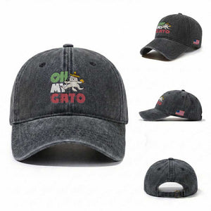 Funny Cinco De Mayo Drunk Cat Washed Cotton Baseball Cap Oh My Gato TS12 Washed Cap Universal Fit Dark Gray Print Your Wear