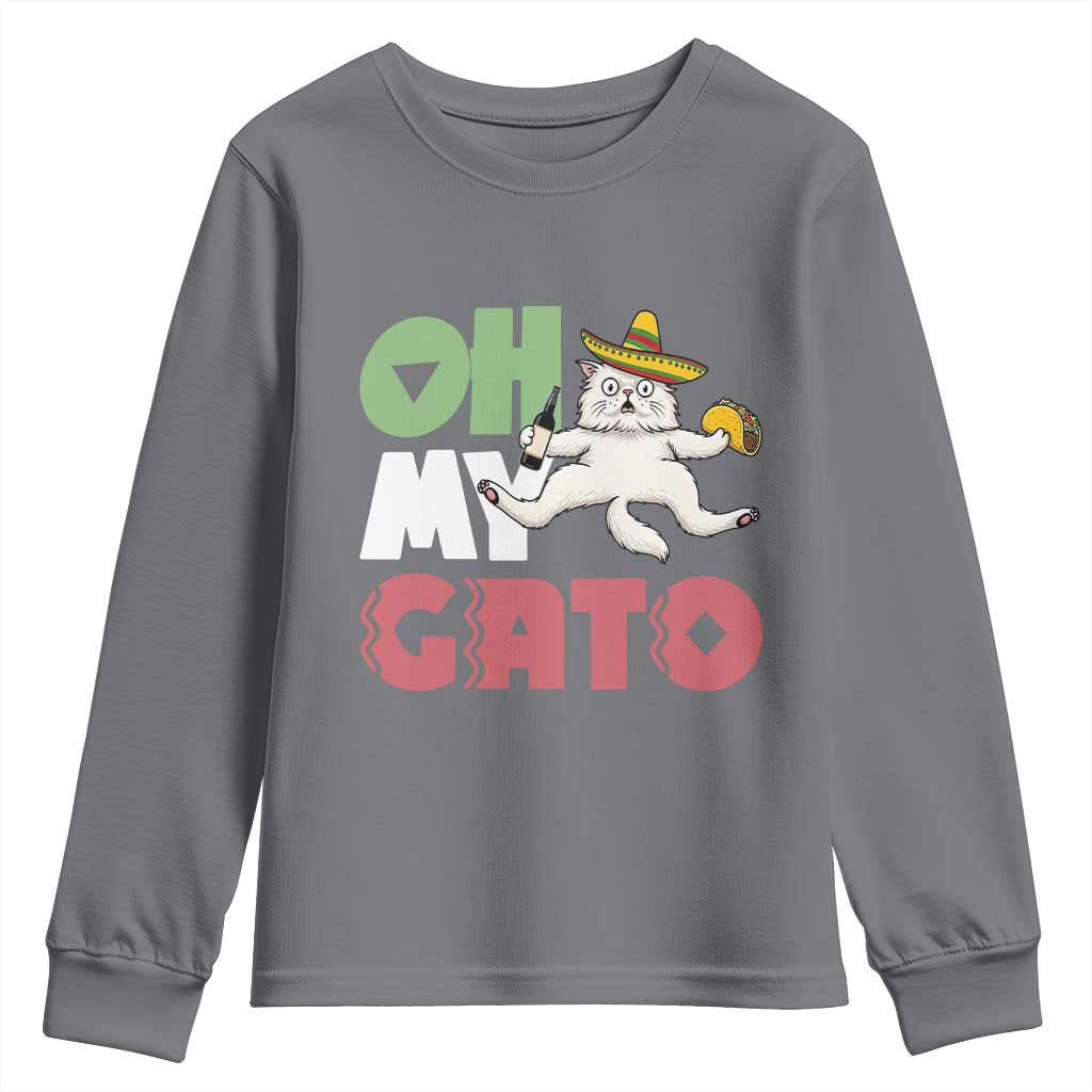 Funny Cinco De Mayo Drunk Cat Youth Sweatshirt Oh My Gato TS12 Charcoal Print Your Wear