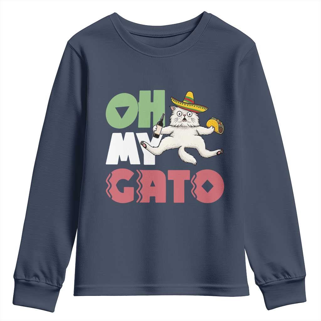 Funny Cinco De Mayo Drunk Cat Youth Sweatshirt Oh My Gato TS12 Navy Print Your Wear