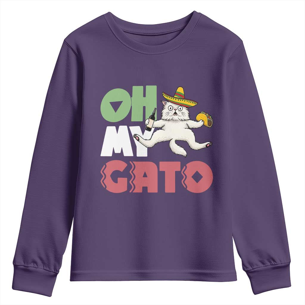 Funny Cinco De Mayo Drunk Cat Youth Sweatshirt Oh My Gato TS12 Purple Print Your Wear