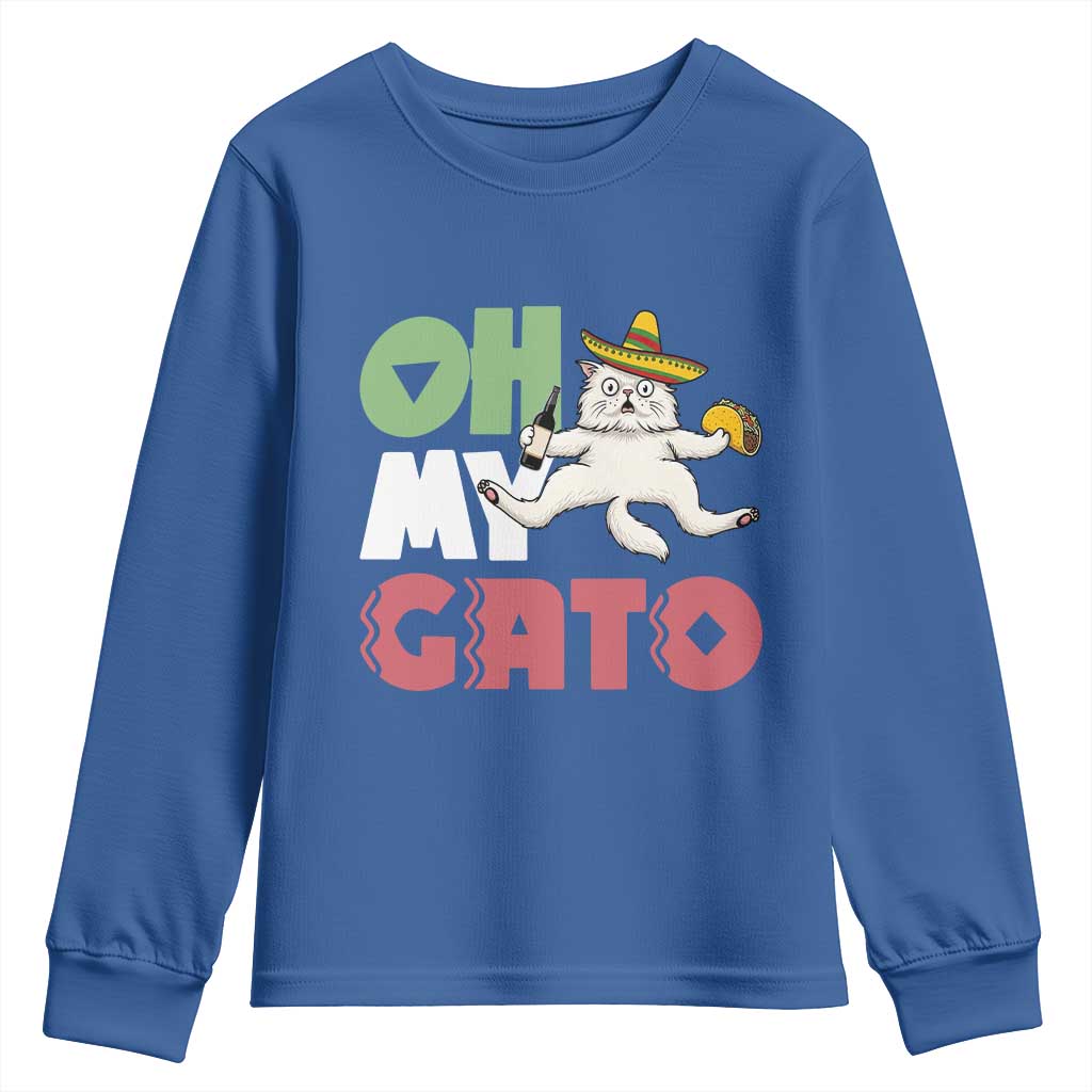Funny Cinco De Mayo Drunk Cat Youth Sweatshirt Oh My Gato TS12 Royal Blue Print Your Wear