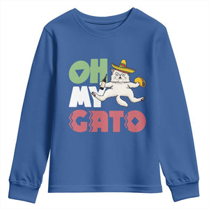 Funny Cinco De Mayo Drunk Cat Youth Sweatshirt Oh My Gato TS12 Royal Blue Print Your Wear