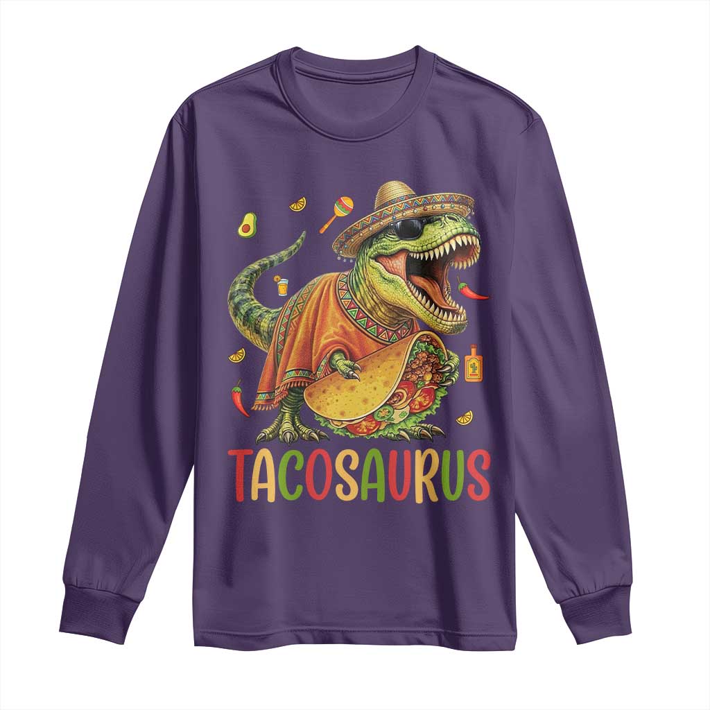Cinco De Mayo Tacosaurus Long Sleeve Shirt Funny Dinosaur Taco Lover Gift TS12 Purple Print Your Wear