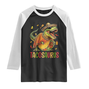 Cinco De Mayo Tacosaurus Raglan Shirt Funny Dinosaur Taco Lover Gift TS12 Black White Print Your Wear