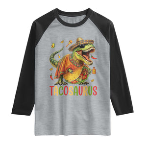 Cinco De Mayo Tacosaurus Raglan Shirt Funny Dinosaur Taco Lover Gift TS12 Heather Gray Black Print Your Wear