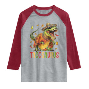 Cinco De Mayo Tacosaurus Raglan Shirt Funny Dinosaur Taco Lover Gift TS12 Heather Gray Heather Red Print Your Wear