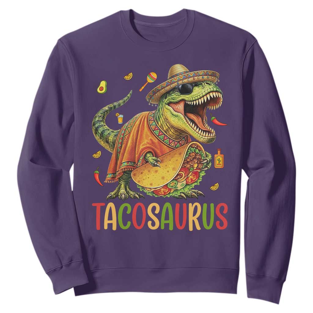 Cinco De Mayo Tacosaurus Sweatshirt Funny Dinosaur Taco Lover Gift TS12 Purple Print Your Wear
