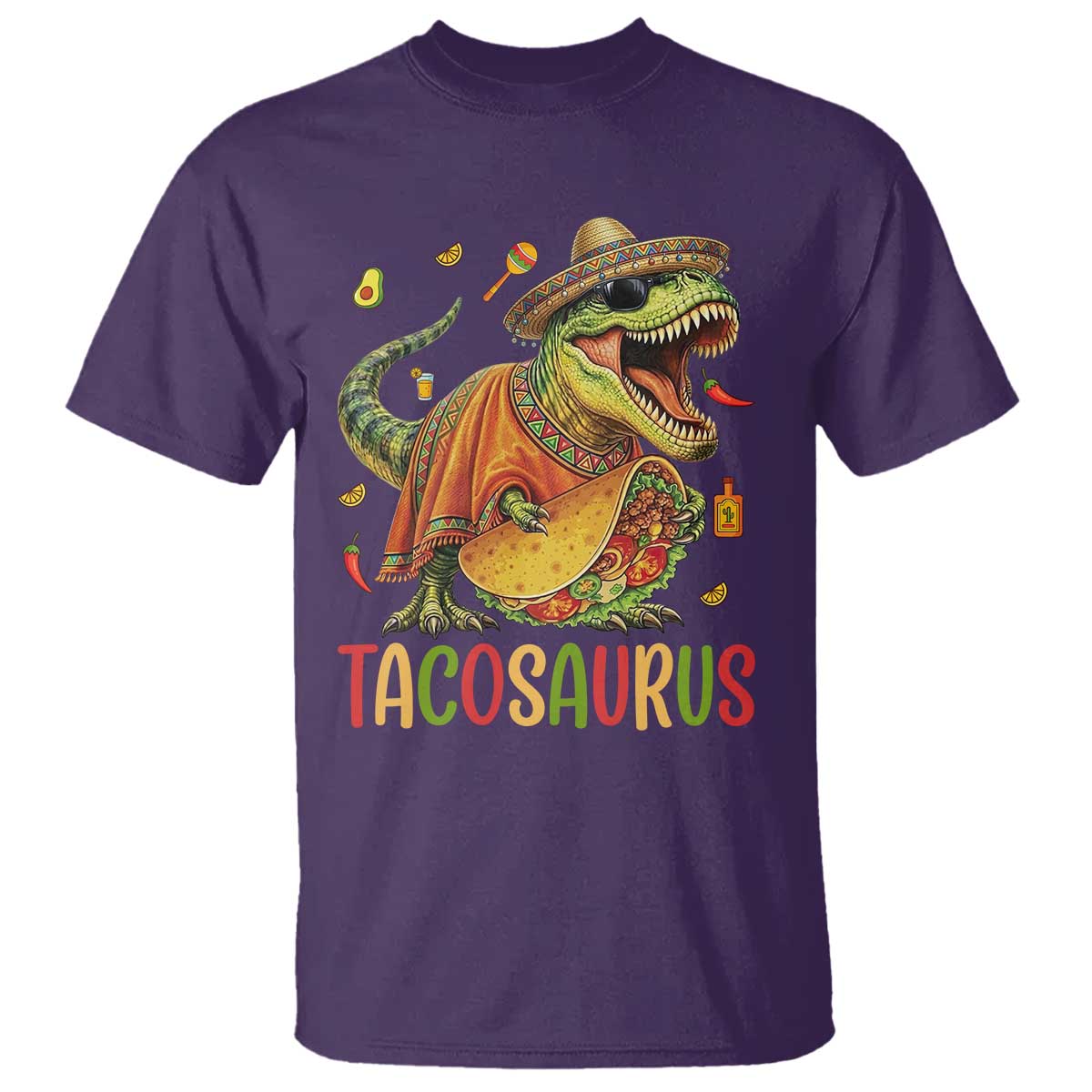 Cinco De Mayo Tacosaurus T Shirt Funny Dinosaur Taco Lover Gift TS12 Purple Print Your Wear