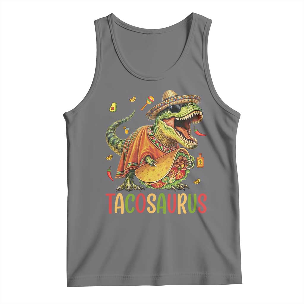 Cinco De Mayo Tacosaurus Tank Top Funny Dinosaur Taco Lover Gift TS12 Black Heather Print Your Wear
