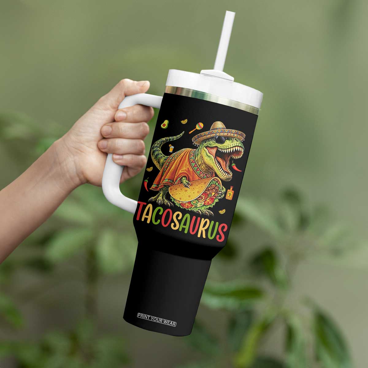 Cinco De Mayo Tacosaurus Tumbler With Handle Funny Dinosaur Taco Lover Gift TS12 Print Your Wear